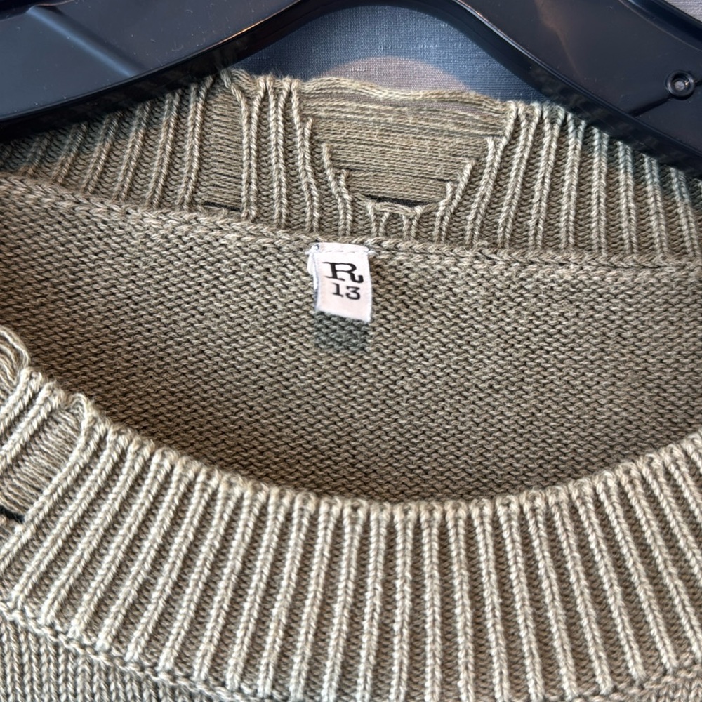 R13 Destroyed Oversized Pullover – Lt Green / Khaki size medium - Picture 5 of 5